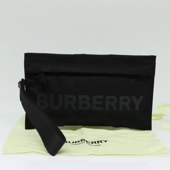 BURBERRY Pouch Nylon Black Silver Auth 118845 - Picture 1 of 16